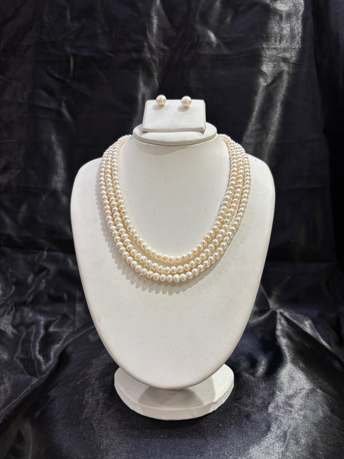 Classic Triple Layer Freshwater Pearl Necklace Set