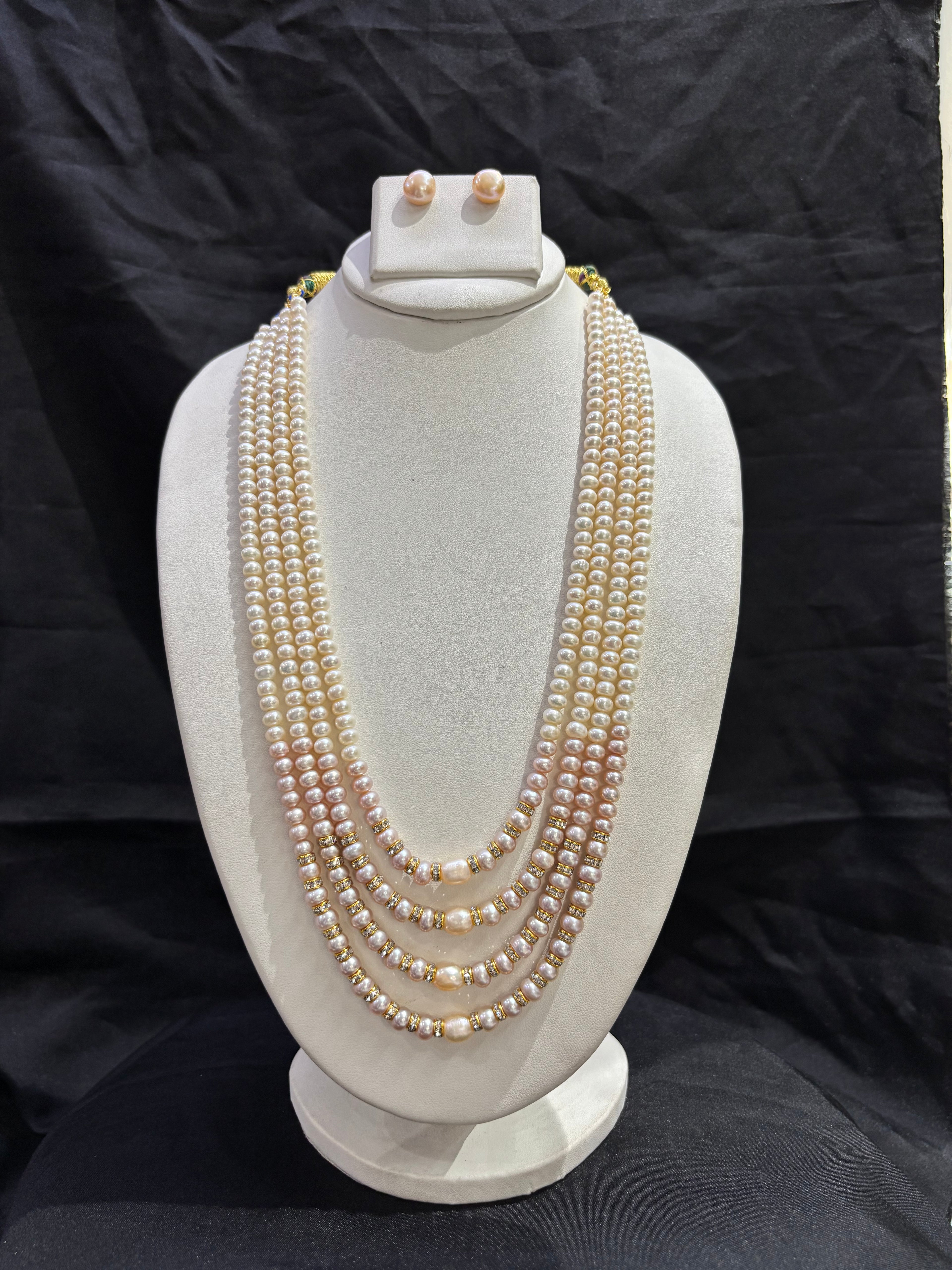 Blush Pink Freshwater Pearl 5-Line Necklace Set