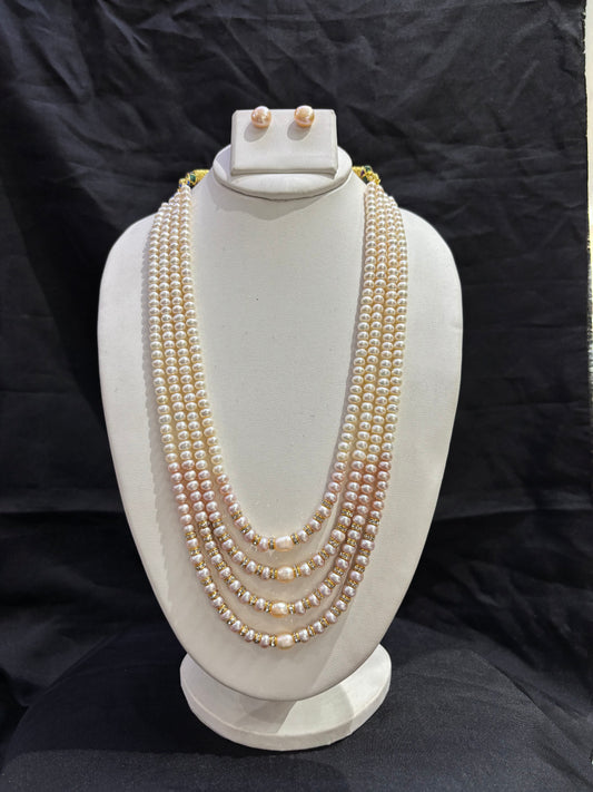 Blush Pink Freshwater Pearl 5-Line Necklace Set