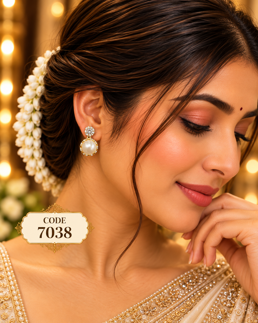 Pearl Drop Earrings with Stone Accents