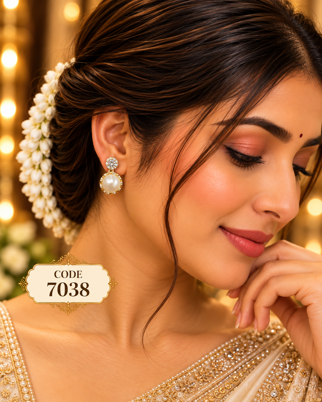 Pearl Drop Earrings with Stone Accents