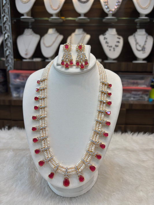 Ruby Drop Pearl Necklace Set