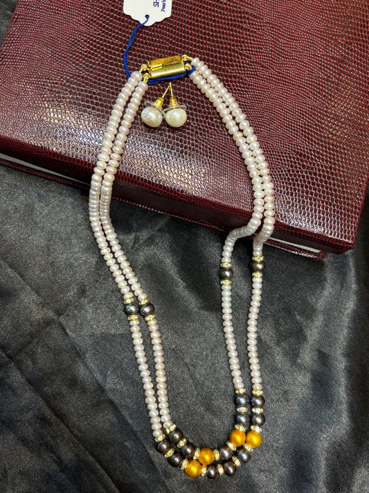Premium Freshwater Pearl Necklace with Black & Golden Pearls