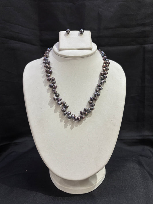Peacock Black Freshwater Pearl Necklace Set