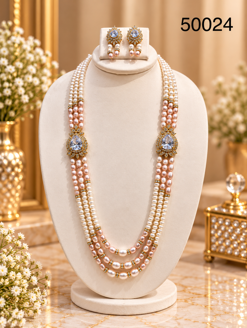 Pink & White Freshwater Pearl Multi-Strand Necklace Set