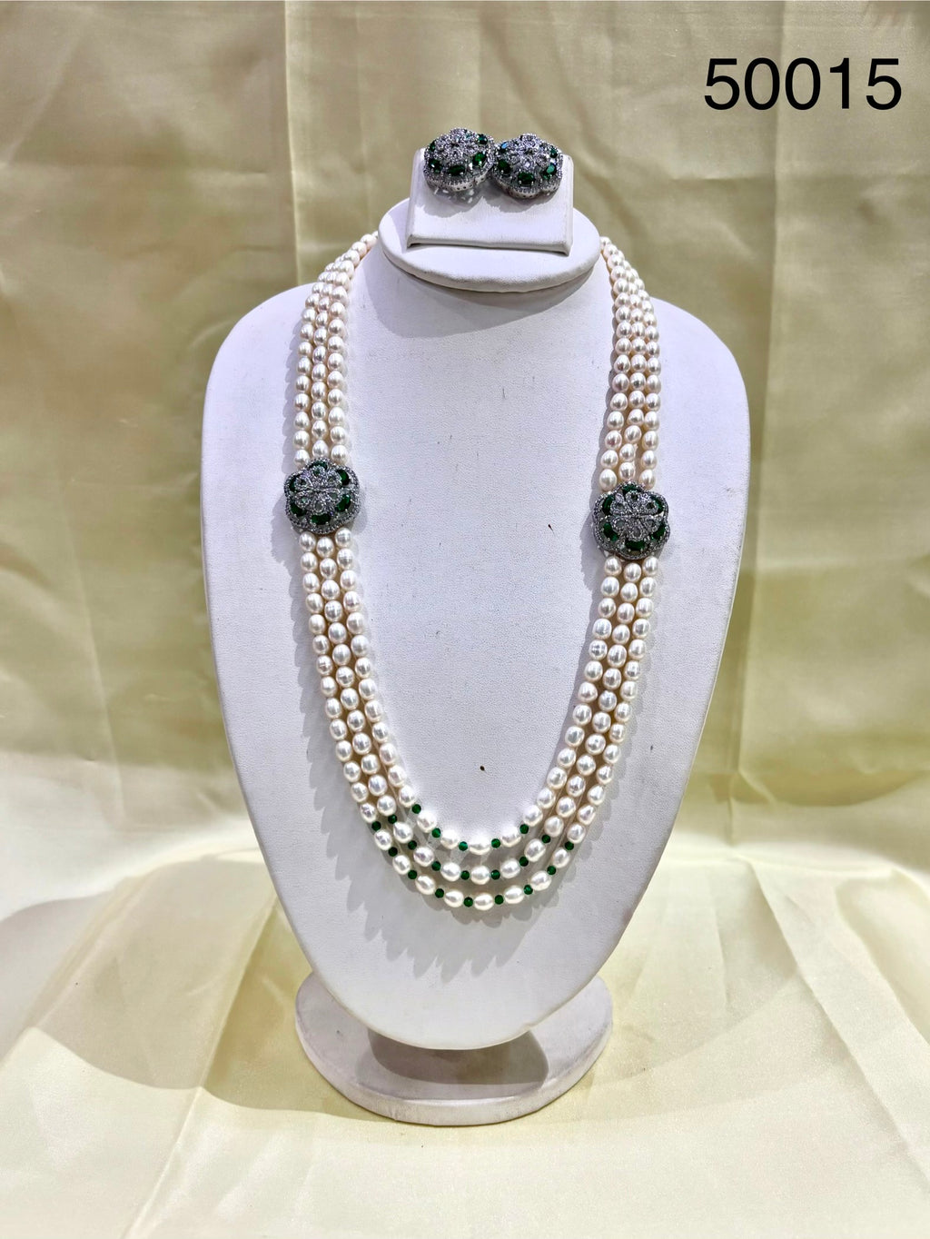Green Stone Freshwater Pearl Multi-Strand Necklace Set