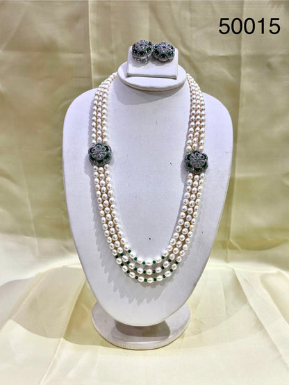 Green Stone Freshwater Pearl Multi-Strand Necklace Set