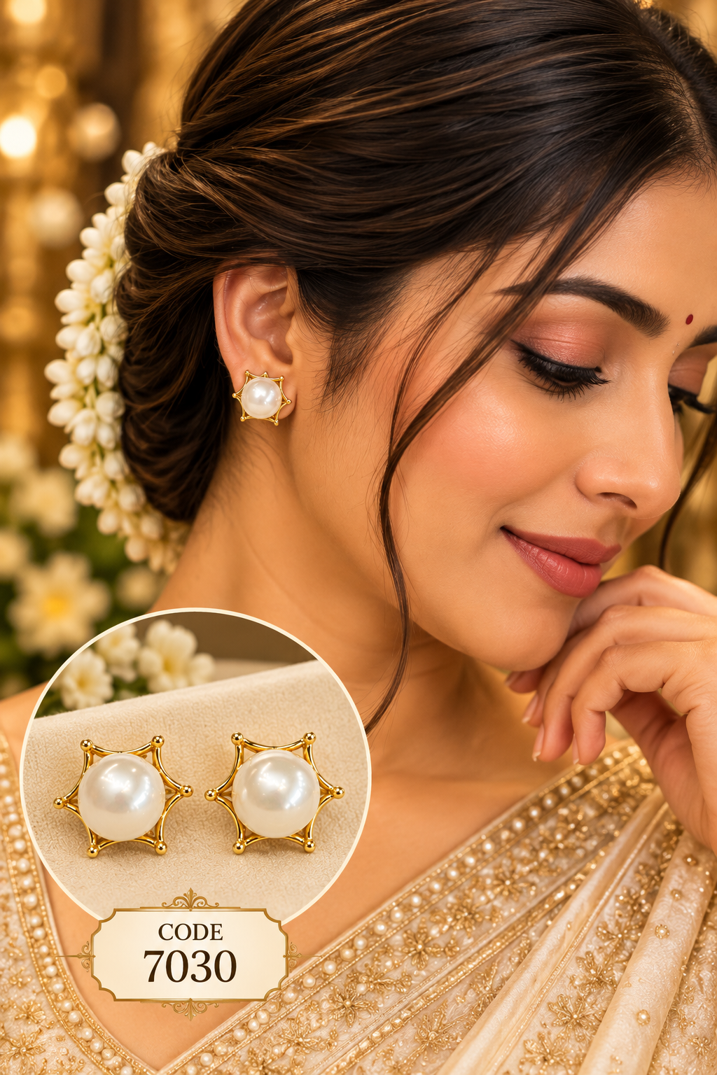 Gold Pearl Star Stud Earrings – Code 7030