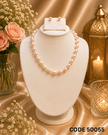 Premium Peach Freshwater Pearl Necklace Set – Code 50055