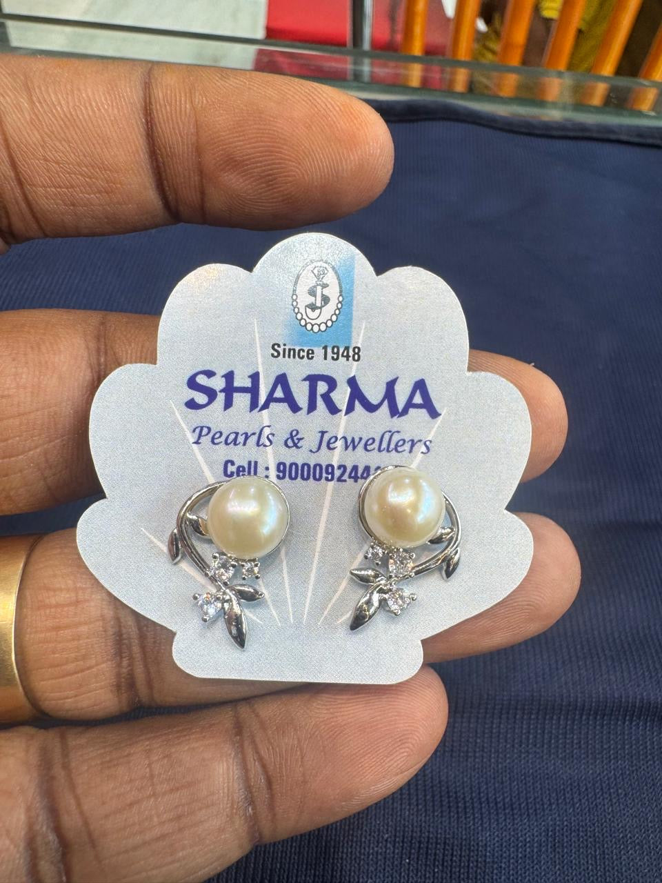Pearl Leaf Drop Stud Earrings – Code 7013