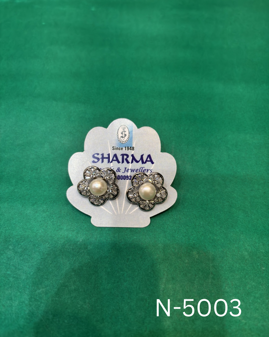 Freshwater Pearl Floral Stud Earrings with CZ – Silver Finish