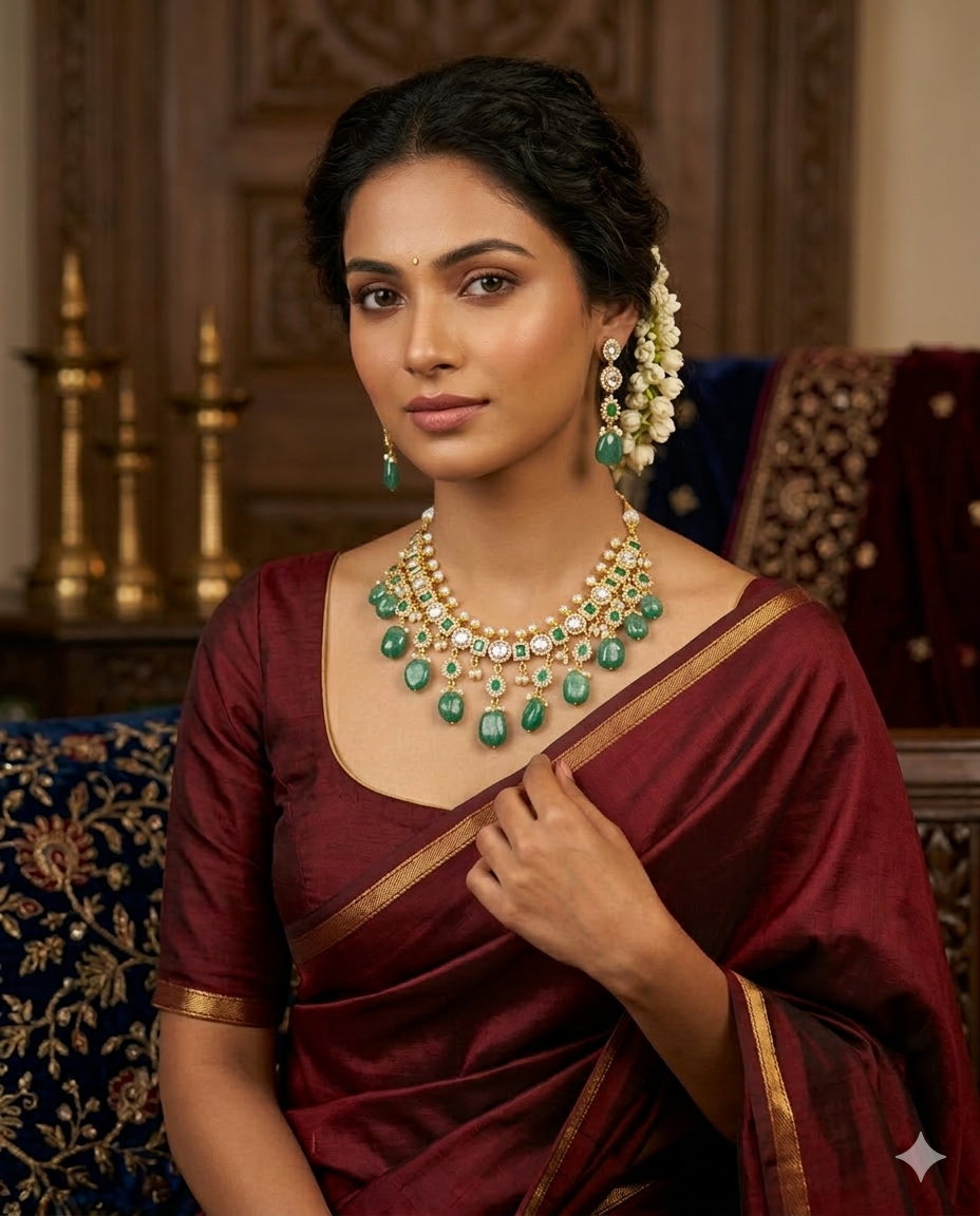 Royal Emerald Drop Bridal Necklace Set