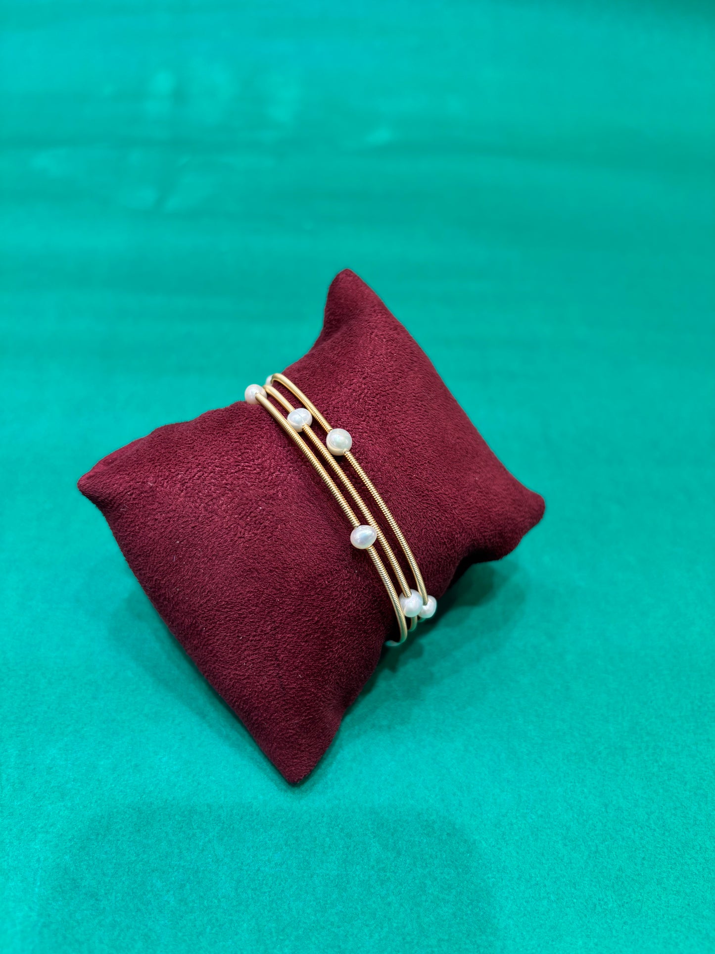 Minimal Freshwater Pearl Triple-Layer Bracelet – Gold Finish