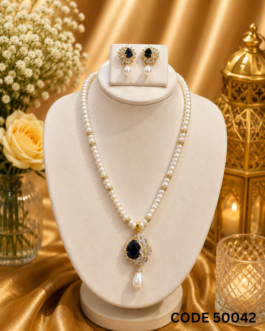 Royal Blue Pearl Pendant Set – Code 50042