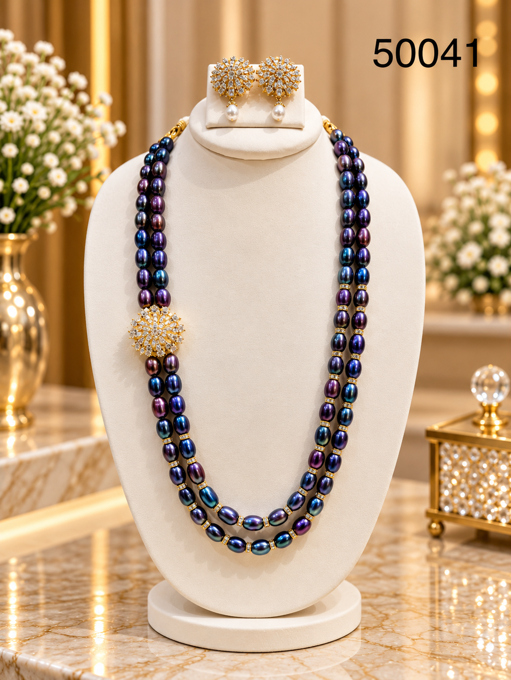Blue & Purple Freshwater Pearl Double-Strand Necklace Set