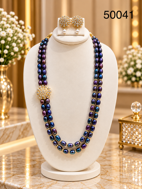 Blue & Purple Freshwater Pearl Double-Strand Necklace Set
