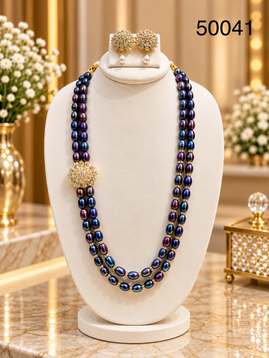 Blue & Purple Freshwater Pearl Double-Strand Necklace Set