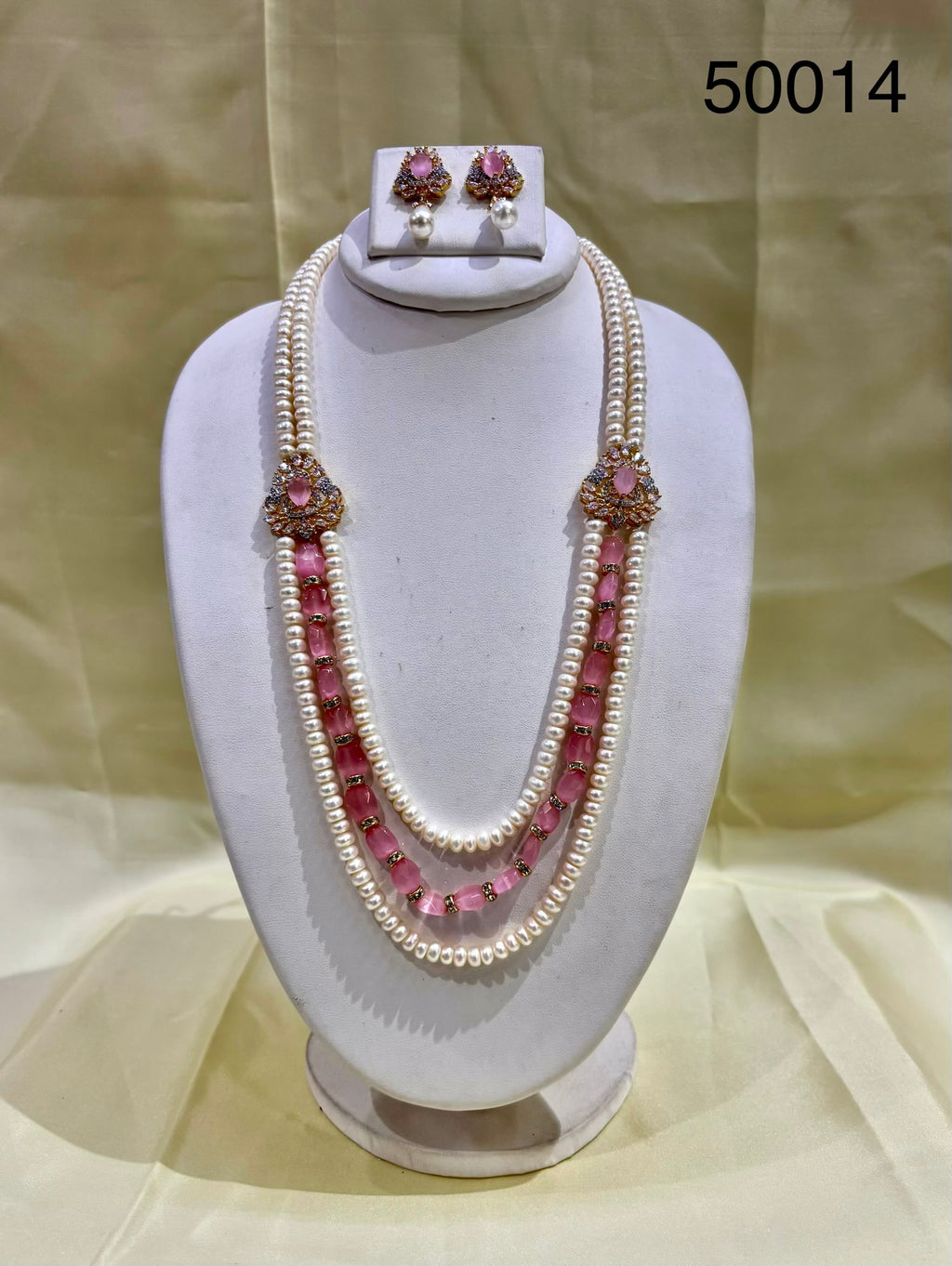 Pink Stone Freshwater Pearl Multi-Strand Necklace Set