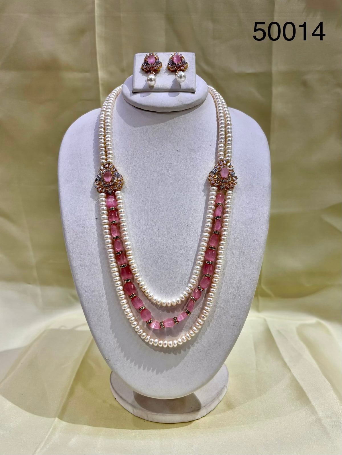 Pink Stone Freshwater Pearl Multi-Strand Necklace Set