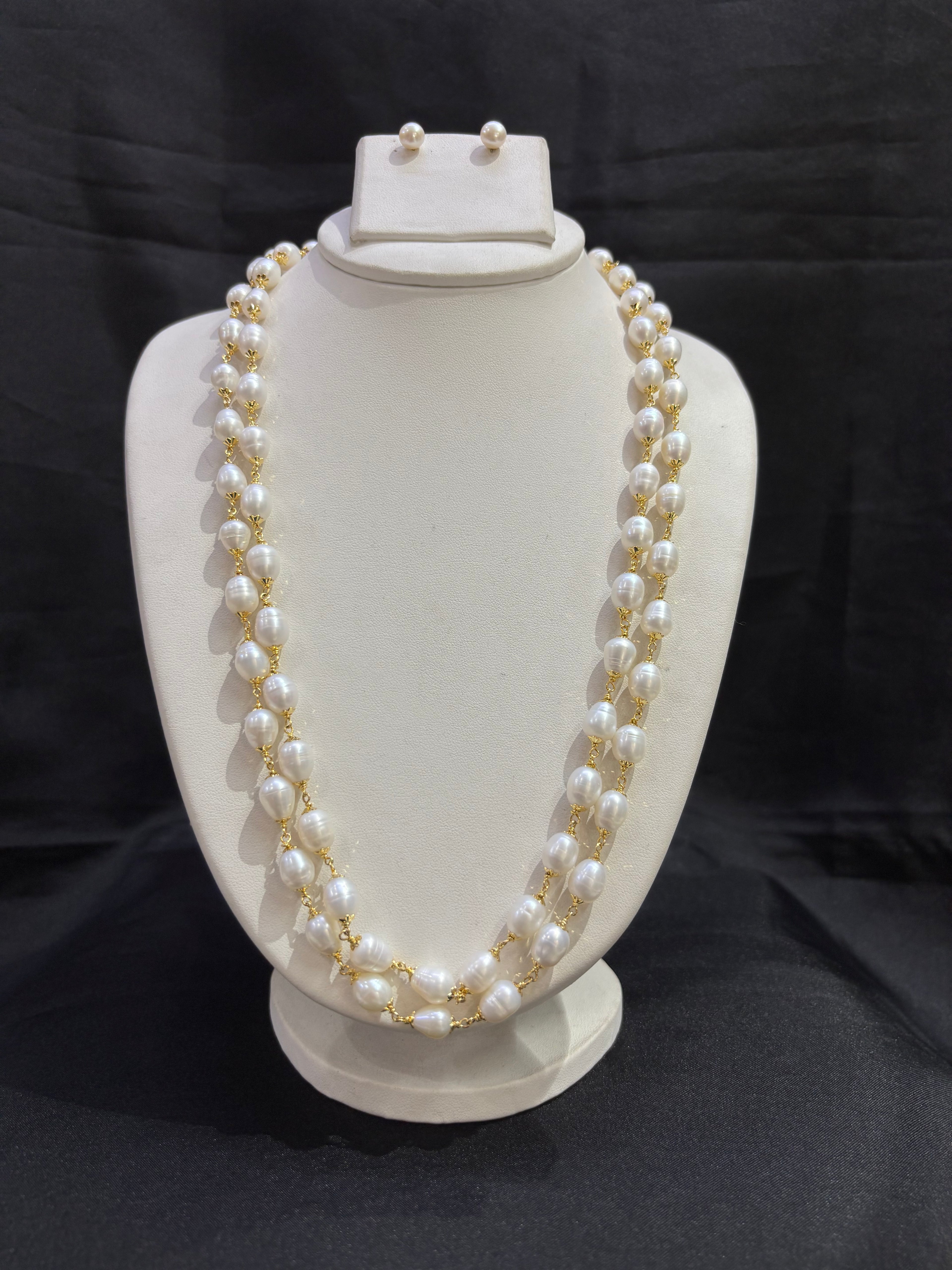 Elegant Double-Strand Freshwater Pearl Necklace Set – Code 50053