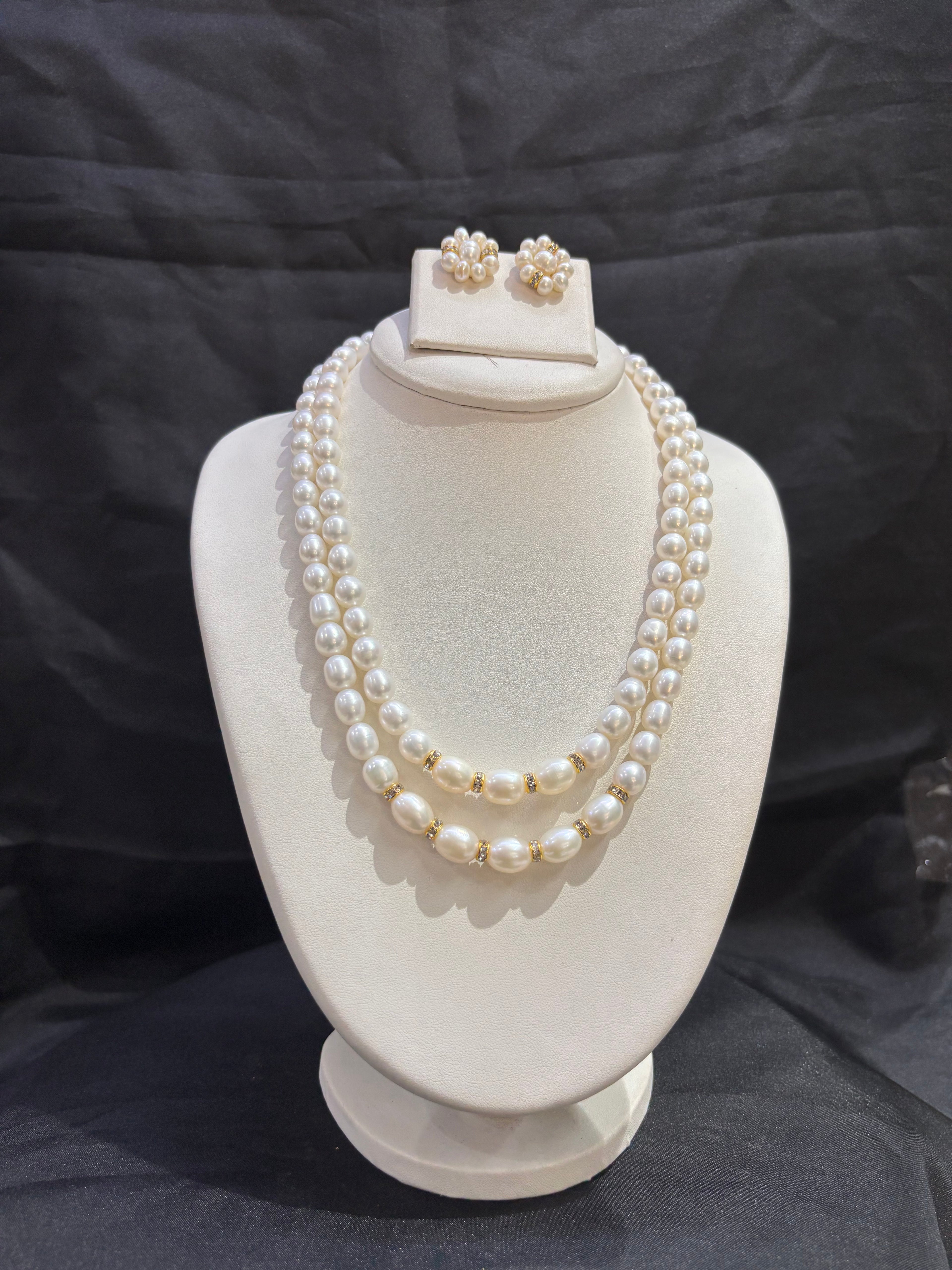 Luxury Double Layer Baroque Freshwater Pearl Necklace Set