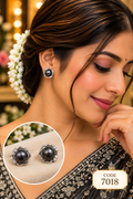 Black Pearl Floral Stud Earrings – Code 7018