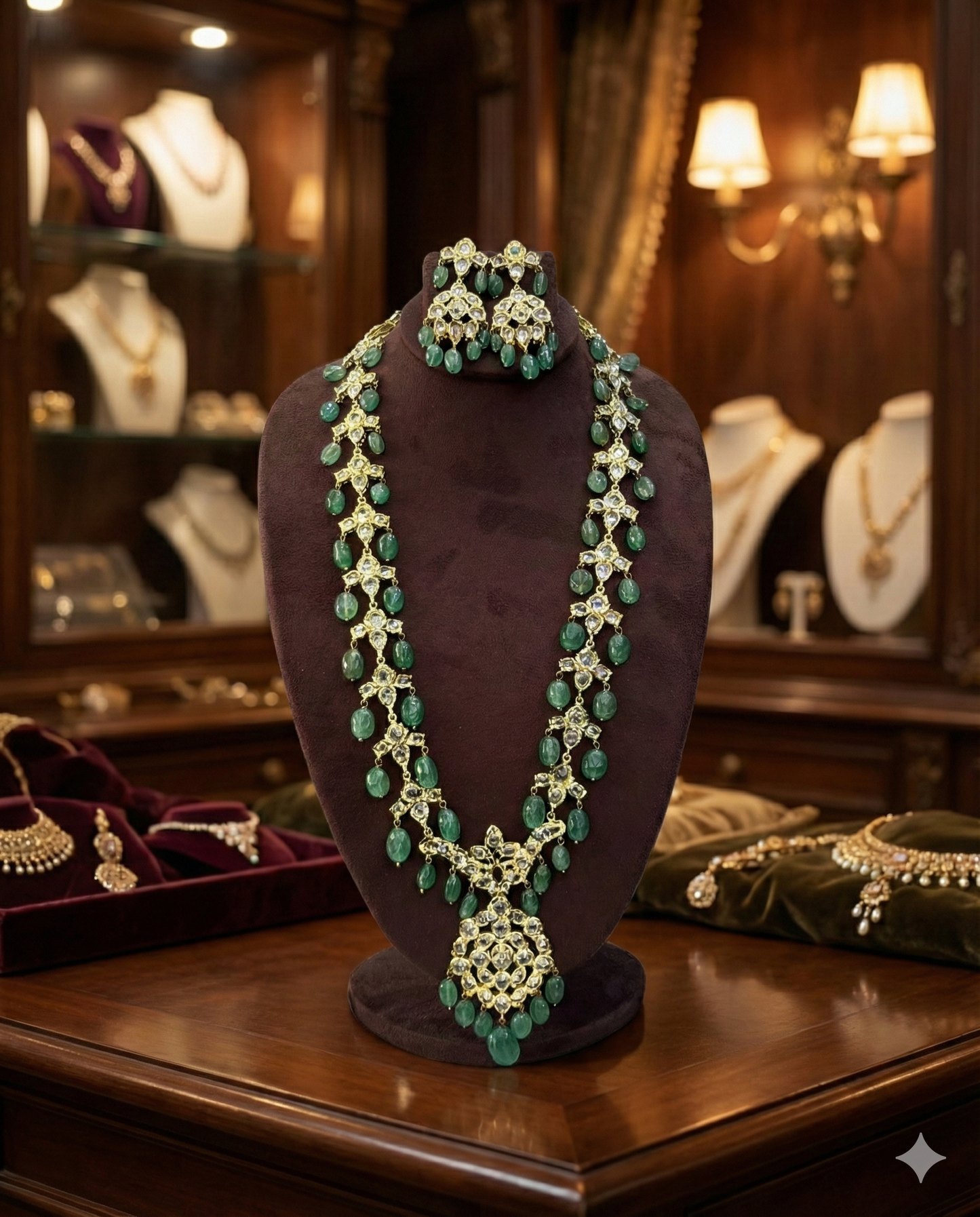 Royal Emerald & Kundan Long Necklace Set