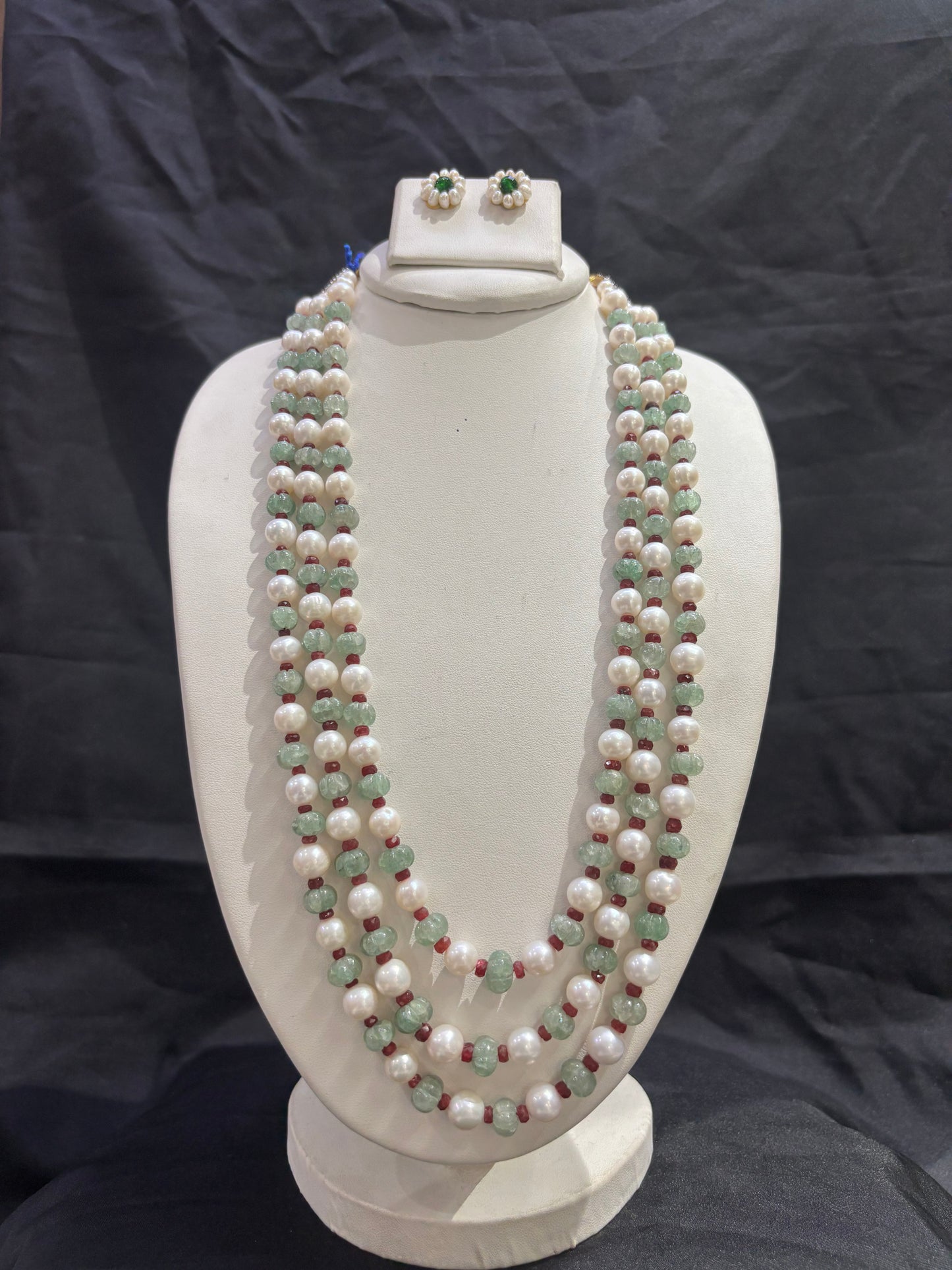 Elegant Freshwater Pearl & Green Aventurine 4-Line Necklace Set