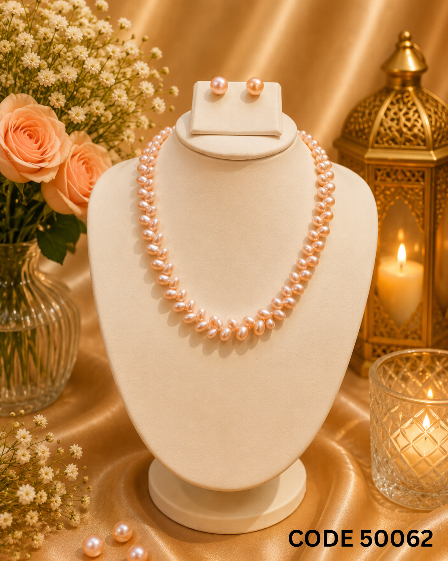 Peach Freshwater Pearl Necklace Set – Code 50062