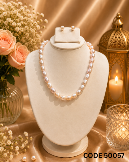 Premium Oval Freshwater Pearl Necklace Set – Code 50057