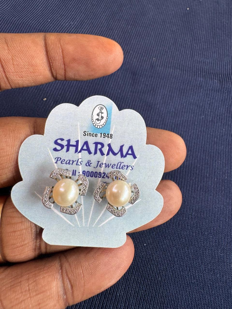 Pearl & Crystal Floral Stud Earrings – Code 7026