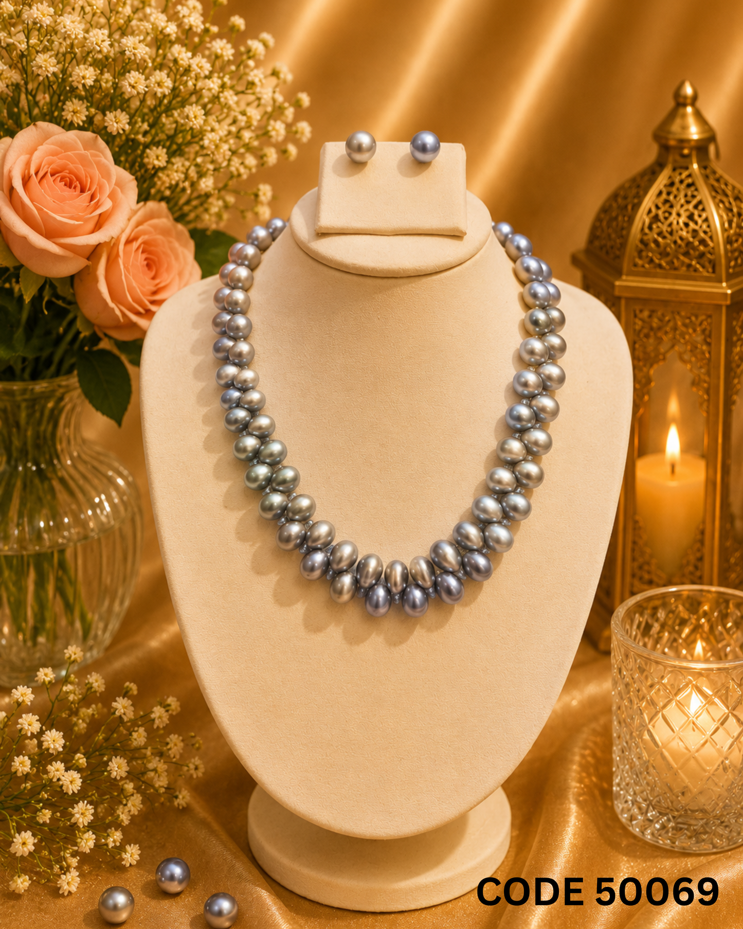 Grey Freshwater Pearl Statement Necklace Set – Code 50069