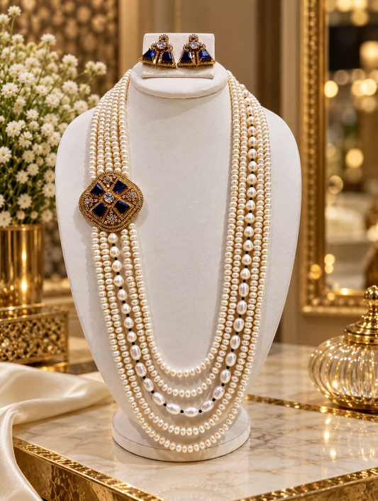 Royal Blue Pearl Multi-Strand Necklace Set