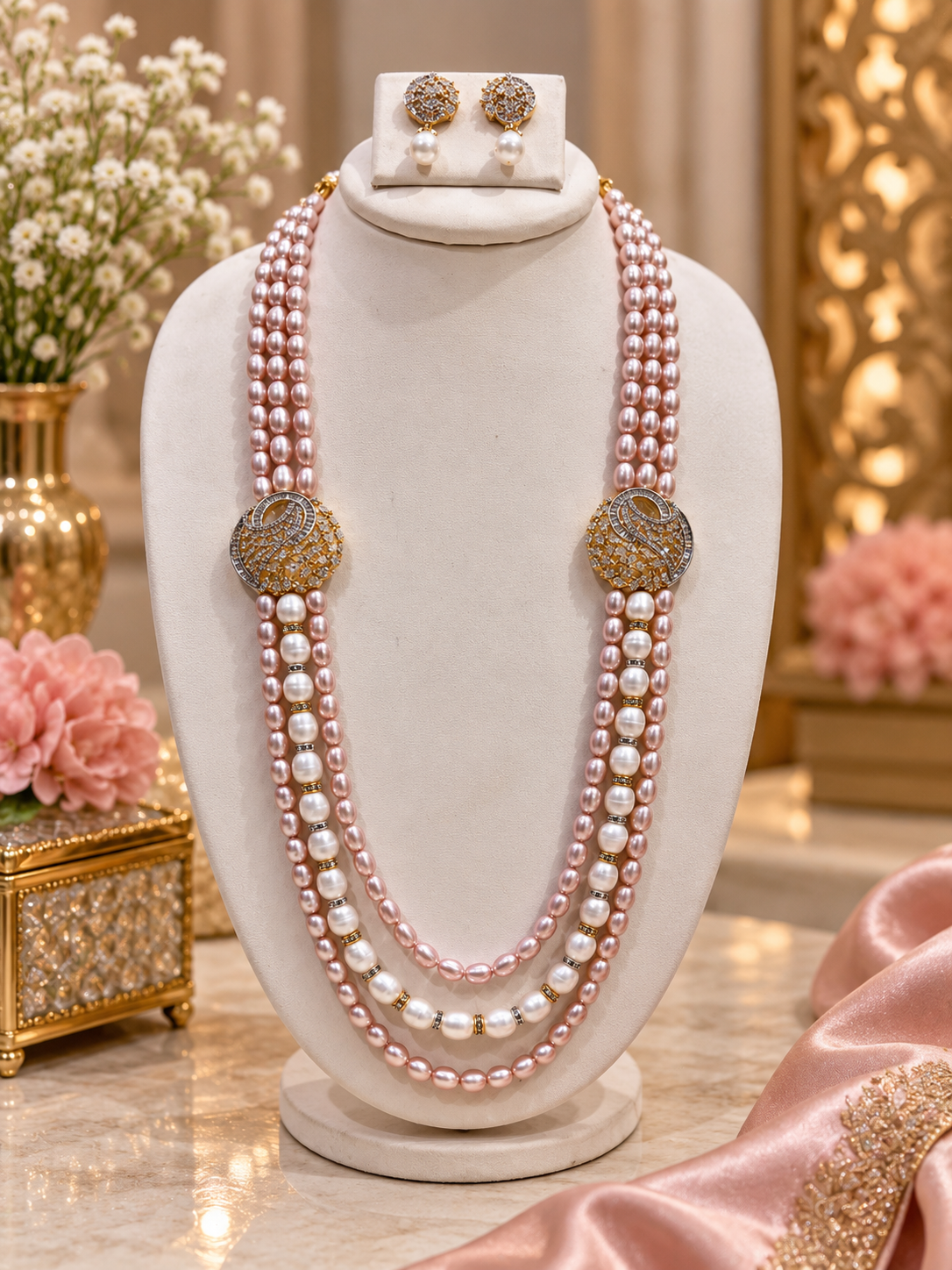 Pink Freshwater Pearl Multi-Strand Necklace Set