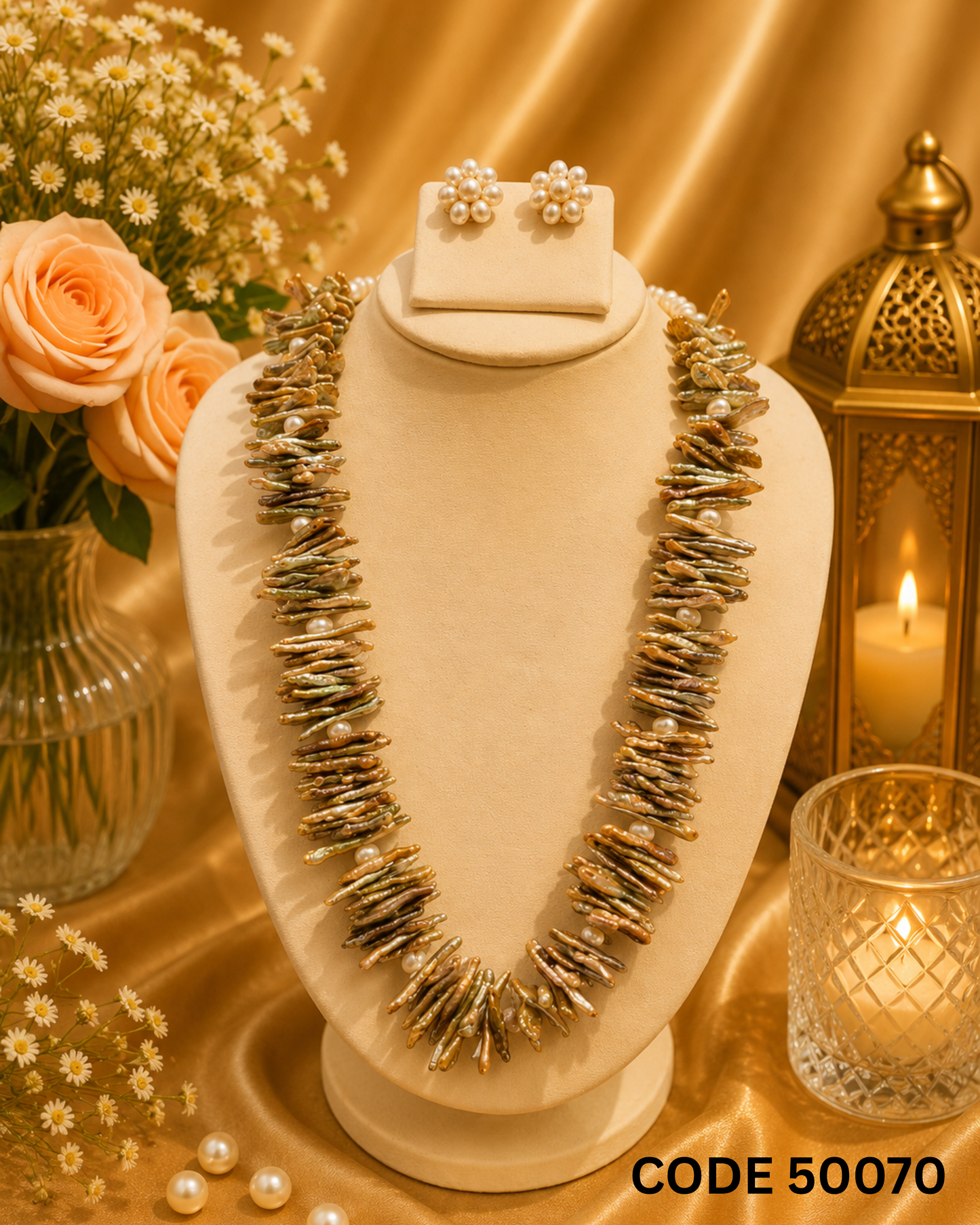 Multicolor Keshi Pearl Long Necklace Set – Code 50070
