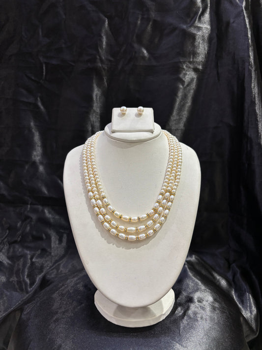 Premium Triple Layer Pearl Necklace Set