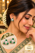 Green Stone Pearl Stud Earrings – Code 7012