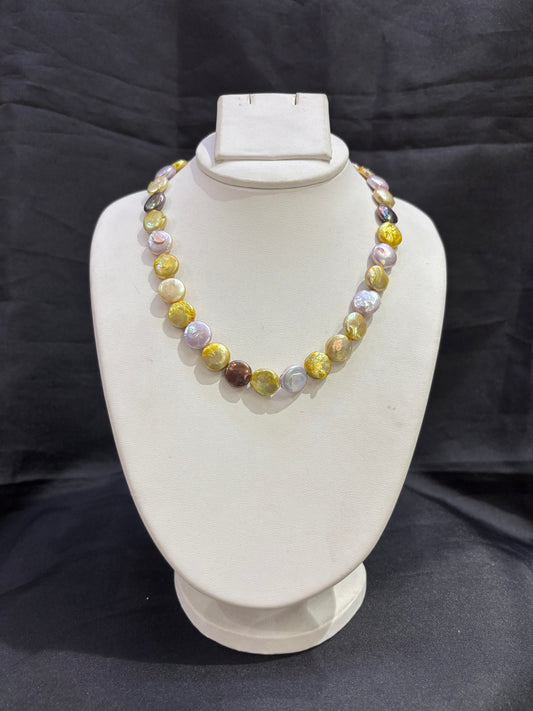 Multicolor Coin Pearl Necklace Set