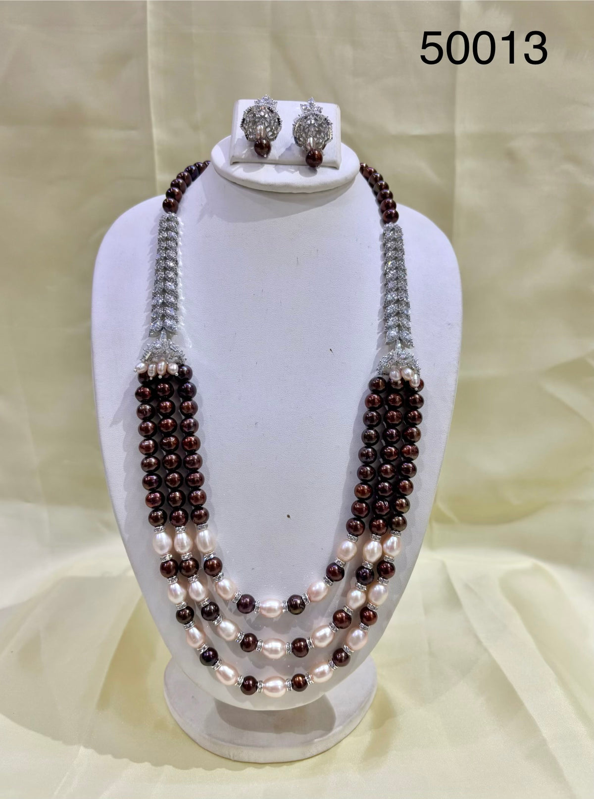 Brown & White Freshwater Pearl Multi-Strand Necklace Set