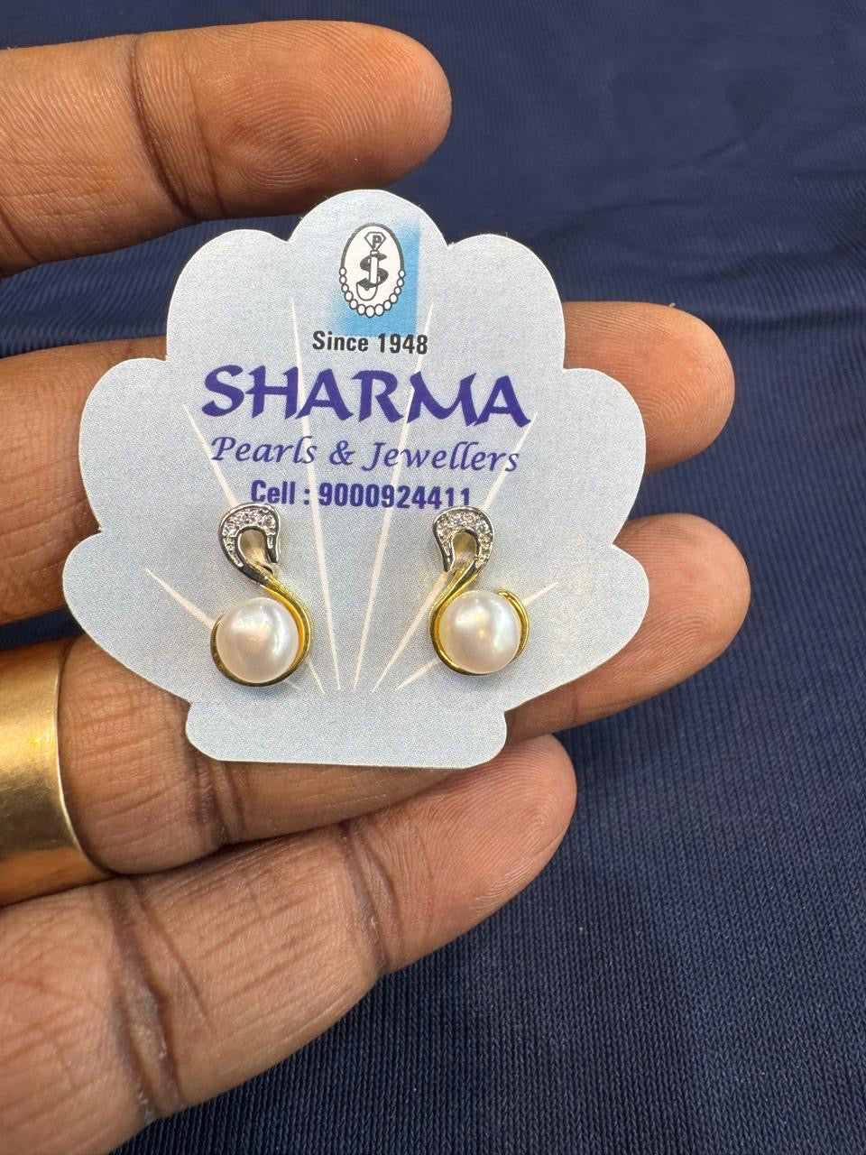 Pearl Gold Drop Stud Earrings – Code 7019