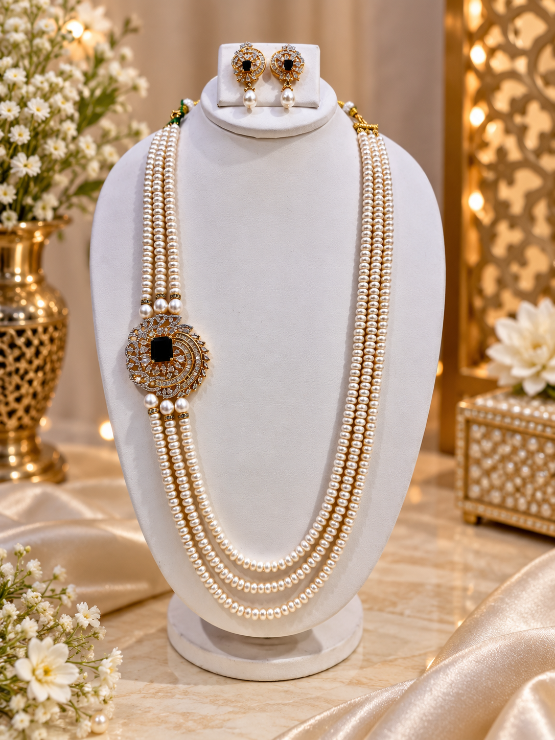 Royal Blue Stone Freshwater Pearl Multi-Strand Necklace Set