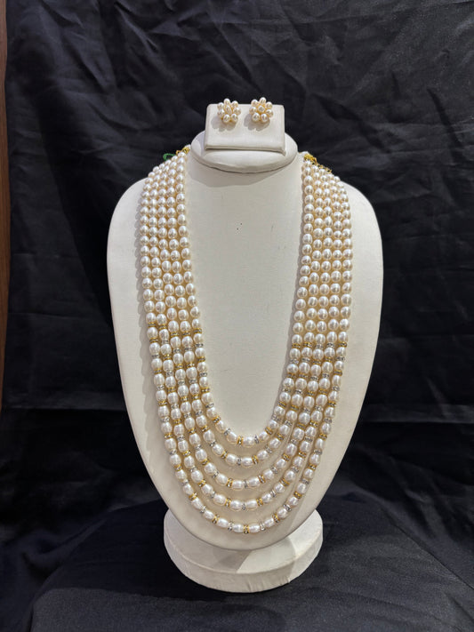 Royal 6-Line Freshwater Pearl Necklace Set with Crystal Spacers