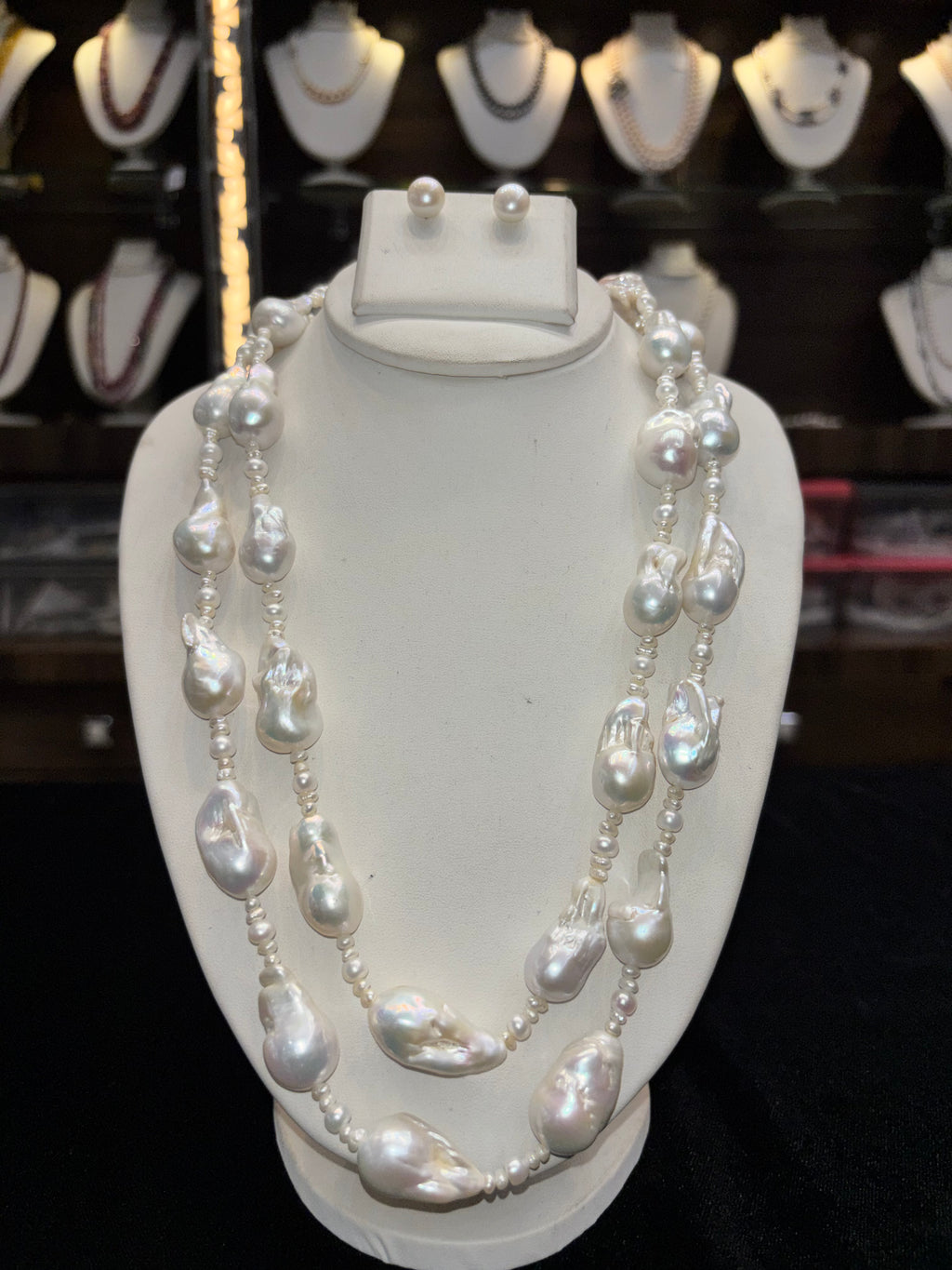 Elegant White Pearl Long Necklace Set