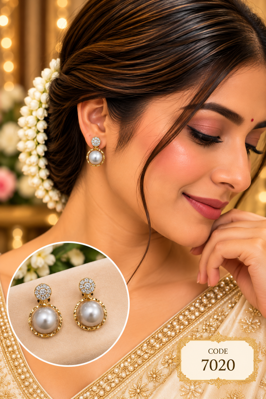Pearl Gold Drop Earrings – Code 7020