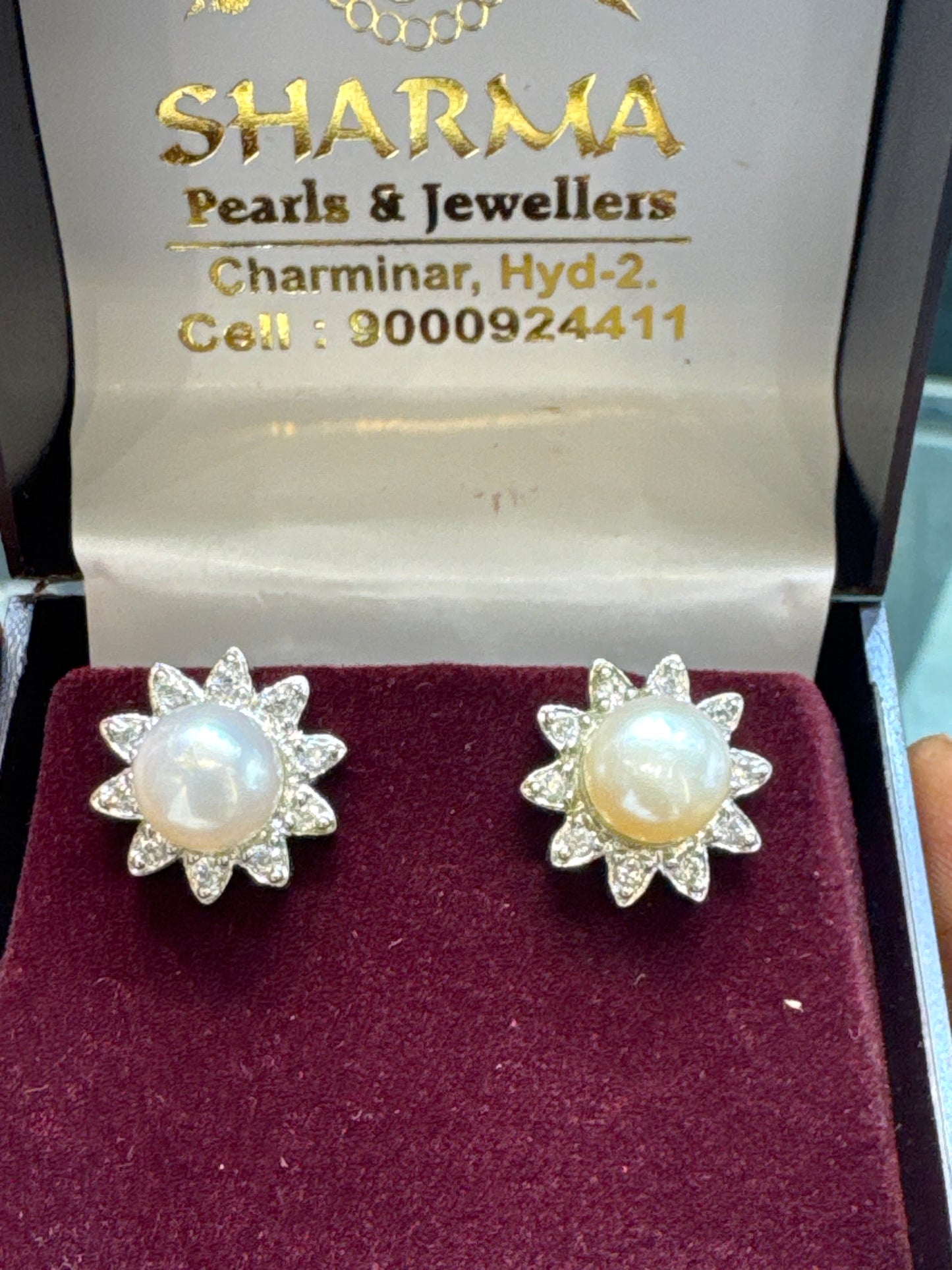 Floral white pearl studs