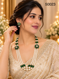 Green Stone & Freshwater Pearl Multi-Strand Necklace Set