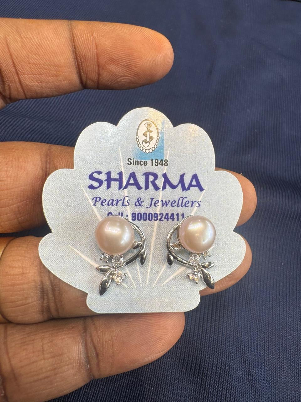 Pearl Leaf Floral Stud Earrings – Code 7017