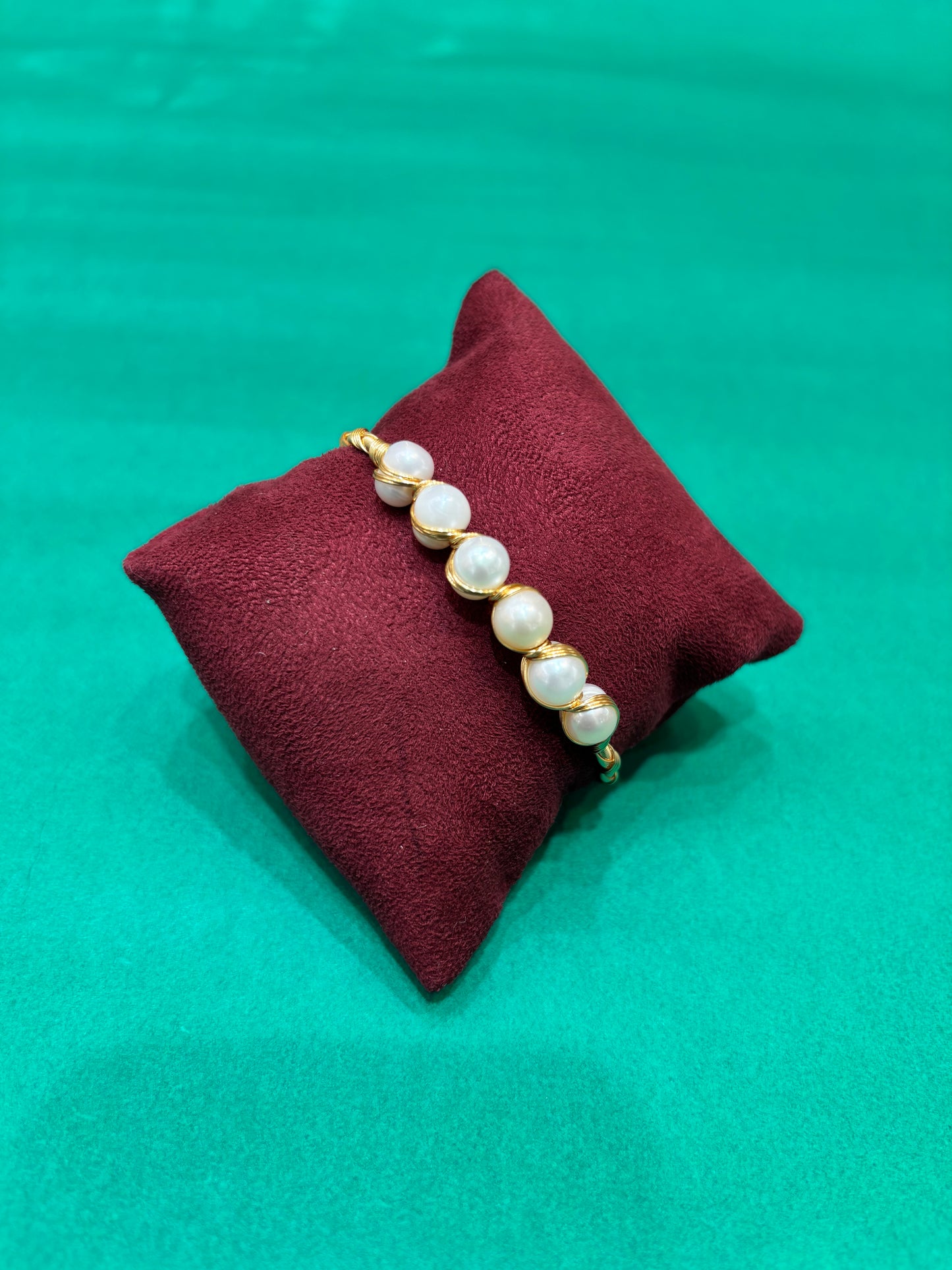 Handcrafted Freshwater Pearl Wire-Wrapped Bracelet – Gold Finish
