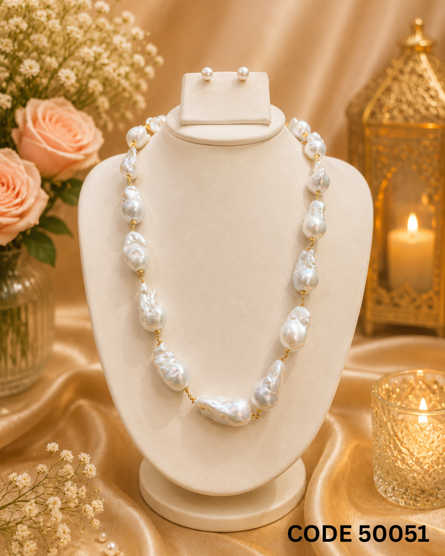 Natural Baroque Pearl Statement Necklace Set – Code 50051