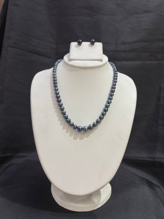 Peacock Black Pearl Necklace Set